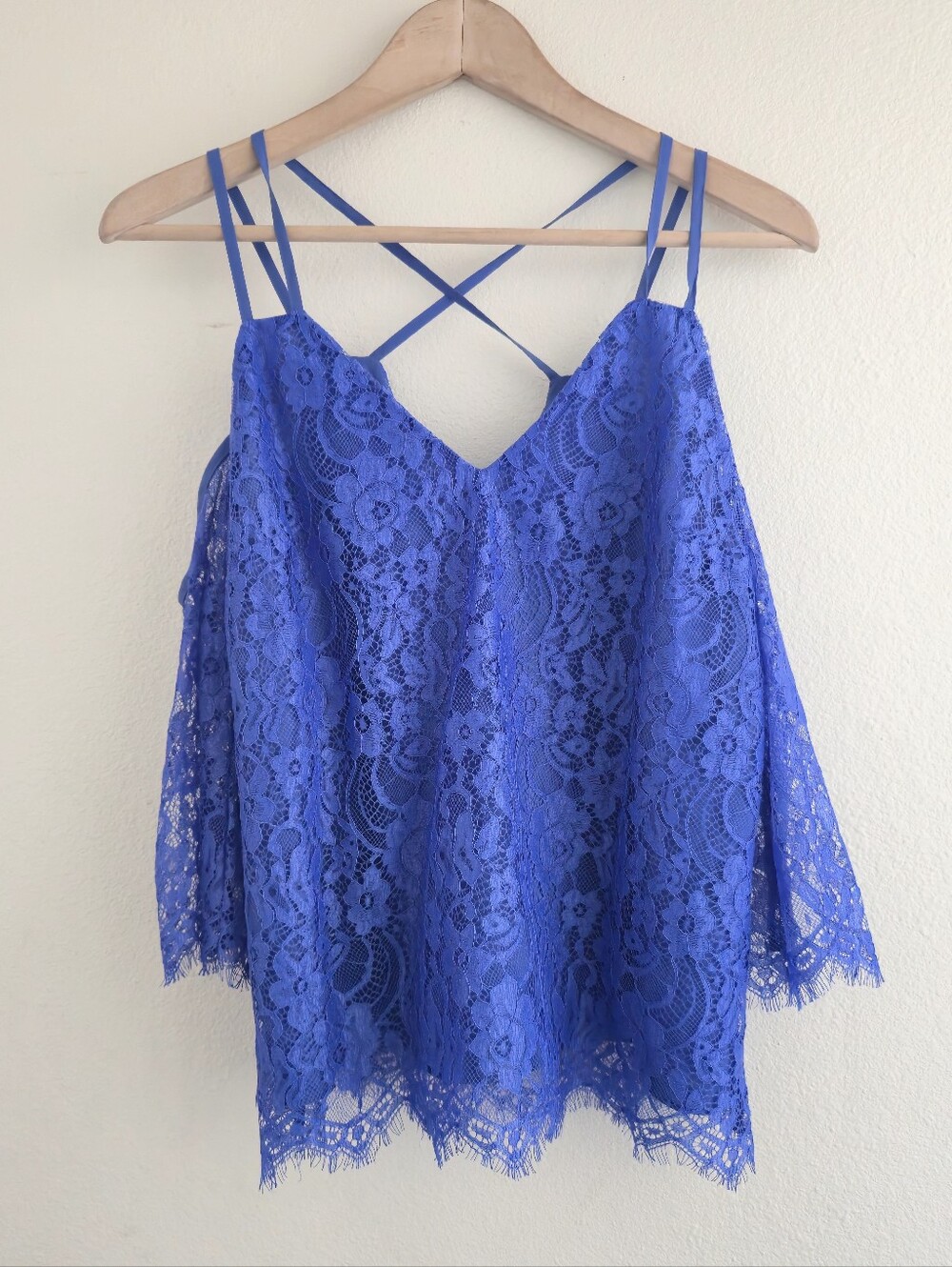 NWT Bar III Blue Lace Blouse M - Picture 2 of 6